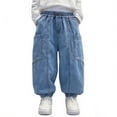 thumbnail image 2 of AINIYS Boys Drawstring Wide Leg Balloon Jeans Elastic Waist Denim Trousers for Street Style Light Blue 2-3Years, 2 of 6
