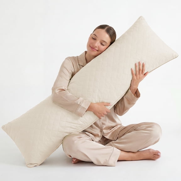 Galenzoov 20x54 Long Body Pillow for Adults - Firm Body Pillow Insert with Shredded White Memory Foam, Soft Support for Side Sleeping, Pregnant Women, Washable Beige