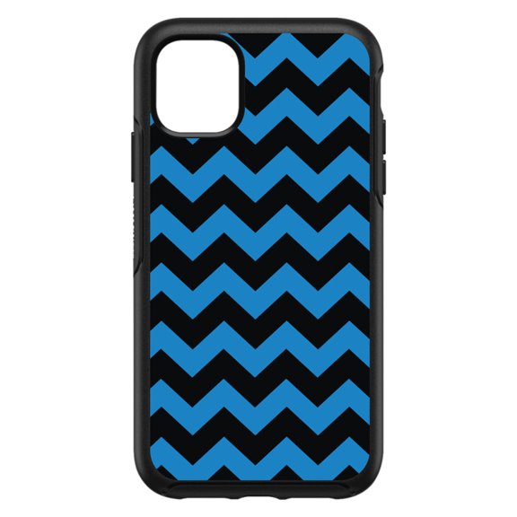 DistinctInk Custom SKIN / DECAL compatible with OtterBox Symmetry for iPhone 11 Pro MAX (6.5" Screen) - Black Blue Chevron Stripes - Chevron Stripes Pattern
