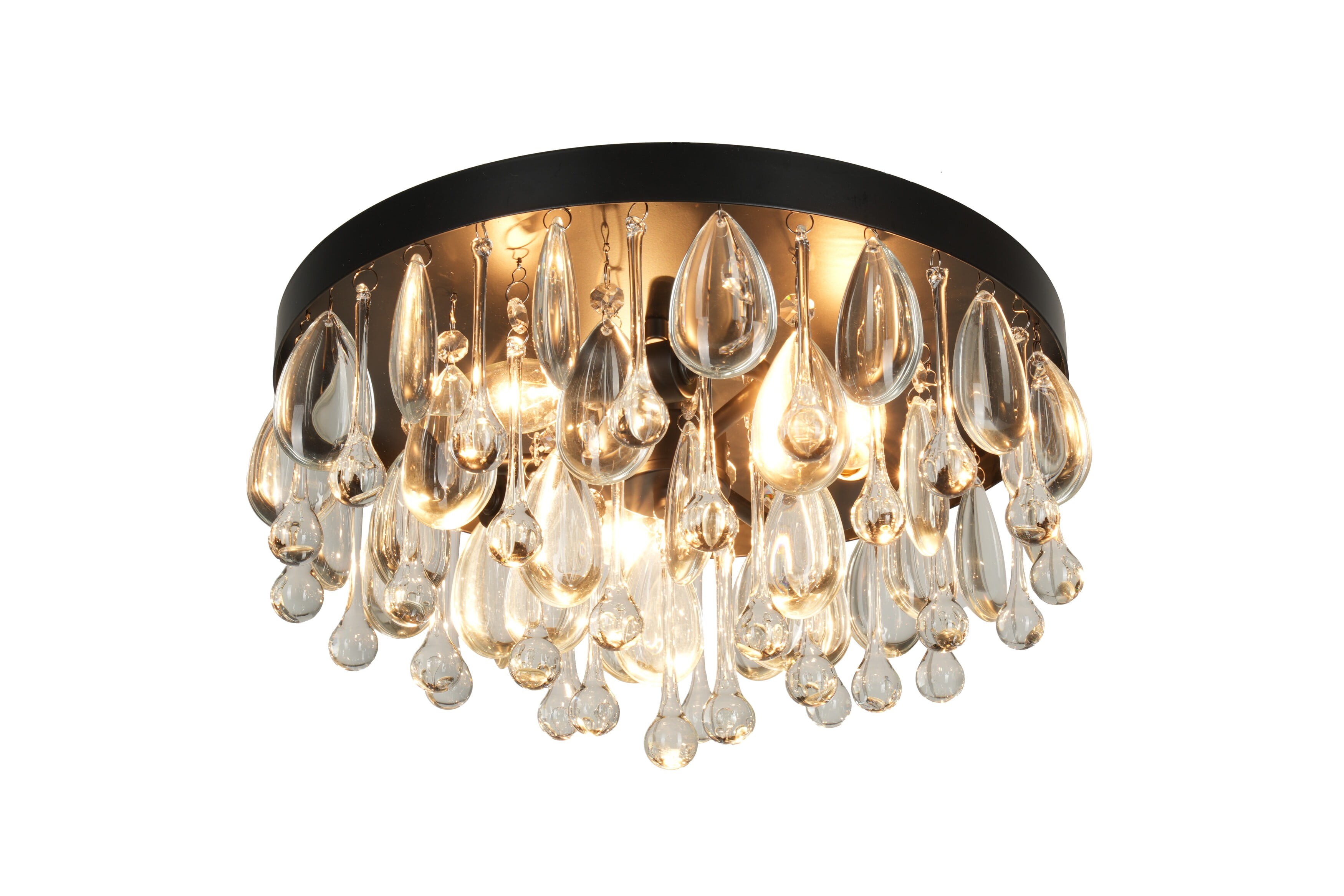 Kenroy Home Cascade 13'' Flush Mount Ceiling Light Fixture with Tiered Rows of Cascading Glass Crystal Beads for Entryway, Living Room, Dining Room, or Bedroom, Black
