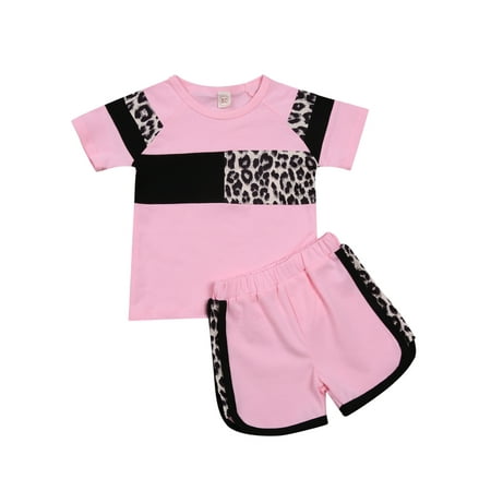 

Hirigin Toddler Girls Leopard Short Sleeve T Shirt Tops and Shorts Pants 2Pcs Outfits