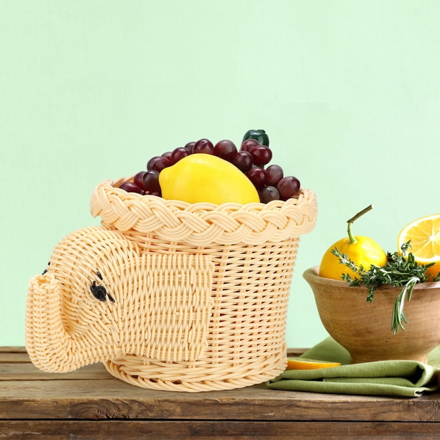 Nimomo Rattan Storage Basket Multipurpose Cartoon Elephant Shape Rattan Bread Fruit Snacks Storage Baskets Food Serving Baskets(Cream-coloured)