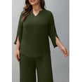 thumbnail image 4 of AURA Plus Size Pants Suits for Women Dressy 2 Piece Sets with 3/4 Sleeve Top Wide Leg Pants for Work & Daily Wear, 4 of 8