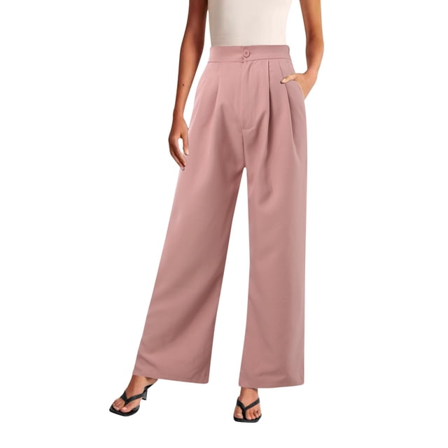 Gibobby Pantalones para mujer cintura alta para el frío Omen's Pantalones anchos de pierna para trabajo, de talle, vestido palazzo, pantalones fluidos(Rosa,XG)