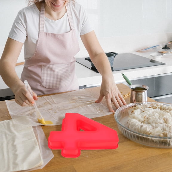 Hemobllo Large Red Silicone Number Cake Mold 3D Baking Pan for Birthday Cakes, Parties, and Special Celebrations