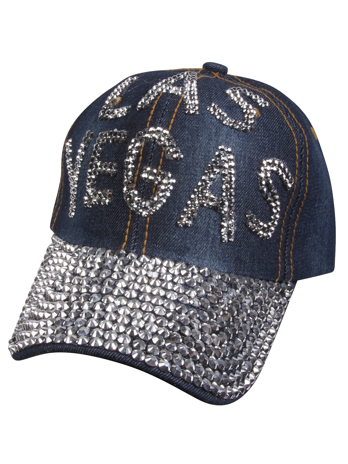 New Womens Cap Denim Jeans Crystal Sequins Hat Baseball Sparkle Caps Adjustable 