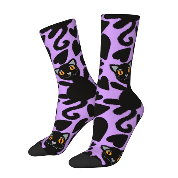 Logiee Cartoon Black Cats Print Adult Socks for Men & Women,Calf Socks, Ankle Socks,Boots Socks,Breathable Casual Sock,Unisex Crew Socks