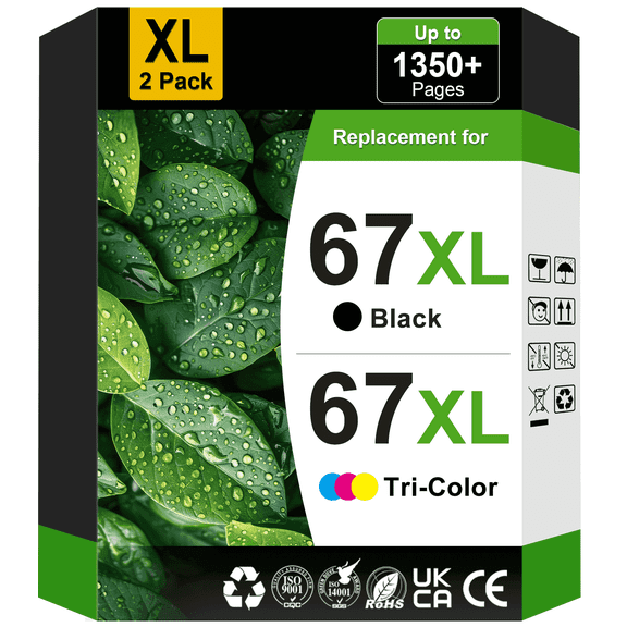 67XL Ink Cartridge Compatible for HP 67 Ink Cartridge for HP Ink 67 for DeskJet 2700 2755e 2855e 4155e 4255e Envy 6055e 6065e Printer (2 Pack)