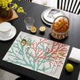 thumbnail image 3 of Teal Red Coral Placemats Set of 4, Summer Ocean Nautical Coastal Rustic Burlap Placemats for Dining Table, Place Mats for Kitchen Tabletop, Waterproof Wipeable Dining Table Mats Set, 3 of 9