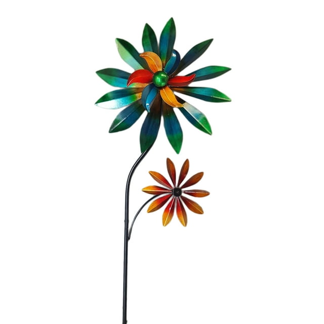 Art Métallique Coloré Marguerites Fleurs Vent Spinner Jardin Pieu