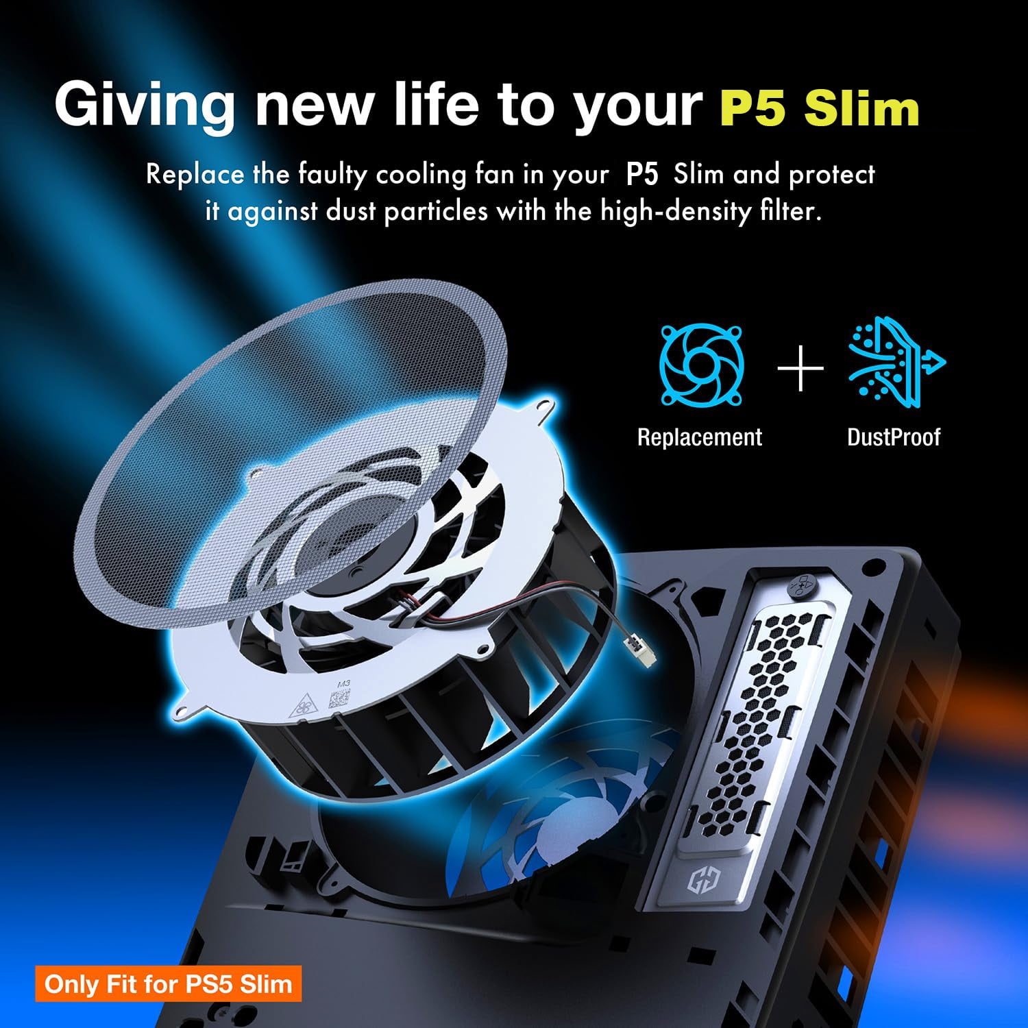 Internal Cooling Fan Replacement Parts for PS5 Slim, Fan Upgrade Replacement Dust Cleaning Kit for PlayStation 5 Slim, 19 Blades Fan Cooler-PS5 Slim