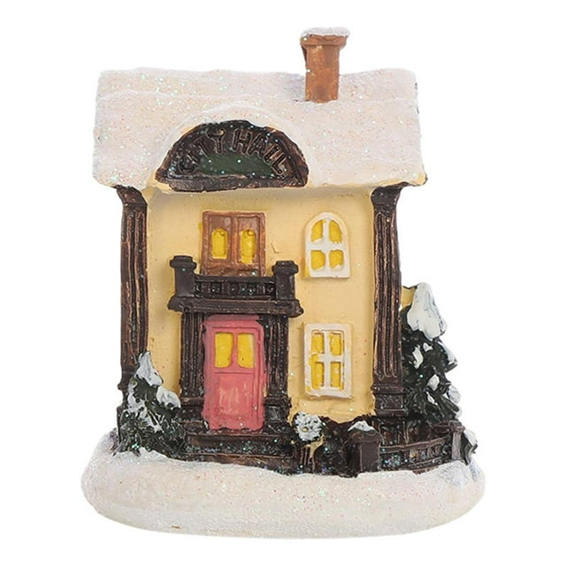 DOLITY Christmas Scene Village - LED Lighted Houses Tree Figurines, Collection Indoor Two Windoes