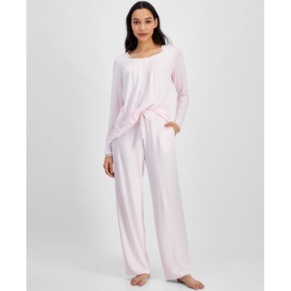 Women's Lace-Trim Henley Pajama Set, Created for Macy's Color: Baby Shower Pink Size: XL