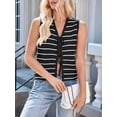 thumbnail image 4 of Women'S 2025 Summer Trendy Crochet Knit V Neck Sleeveless Tie Front Striped Sweater Vests Beach Outfits Black L, 4 of 7