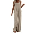 thumbnail image 2 of Lisingtool Womens Overalls Women's Fashionable Ethnic Style Solid Color Button Strap Jumpsuit Wide Leg Pants Jumpsuits for Women Dressy Khaki, 2 of 4
