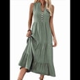 thumbnail image 2 of Vestido Camisero Sin Mangas de Verano 2025 para Mujer, Cuello en V, Informal, Midi, Verde, Talla L, 2 of 10