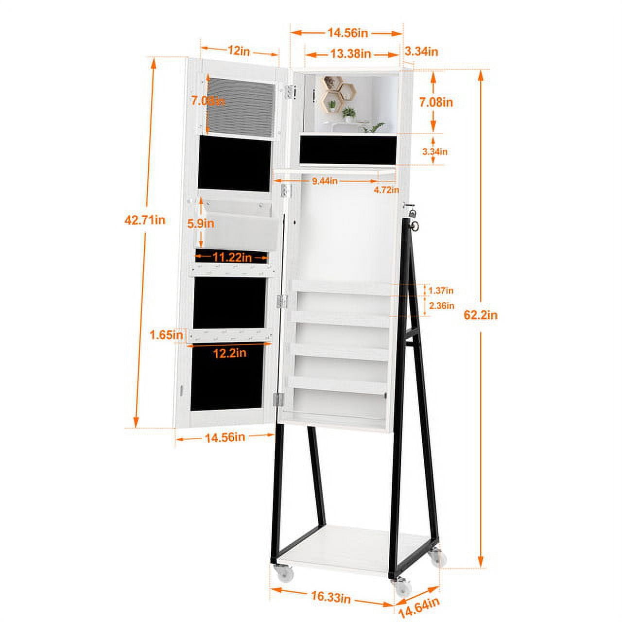 Oumilen Wood Jewelry Armoire on Casters in Pure White