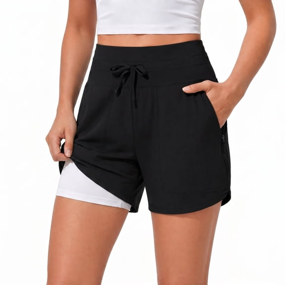 Women's High Waisted Yoga Shorts with Zipper Pockets, Loose Fit Drawstring Athletic Shorts for Women, Quick Dry Breathable Casual Workout Running Lounge Shorts for Gym Hiking Travel