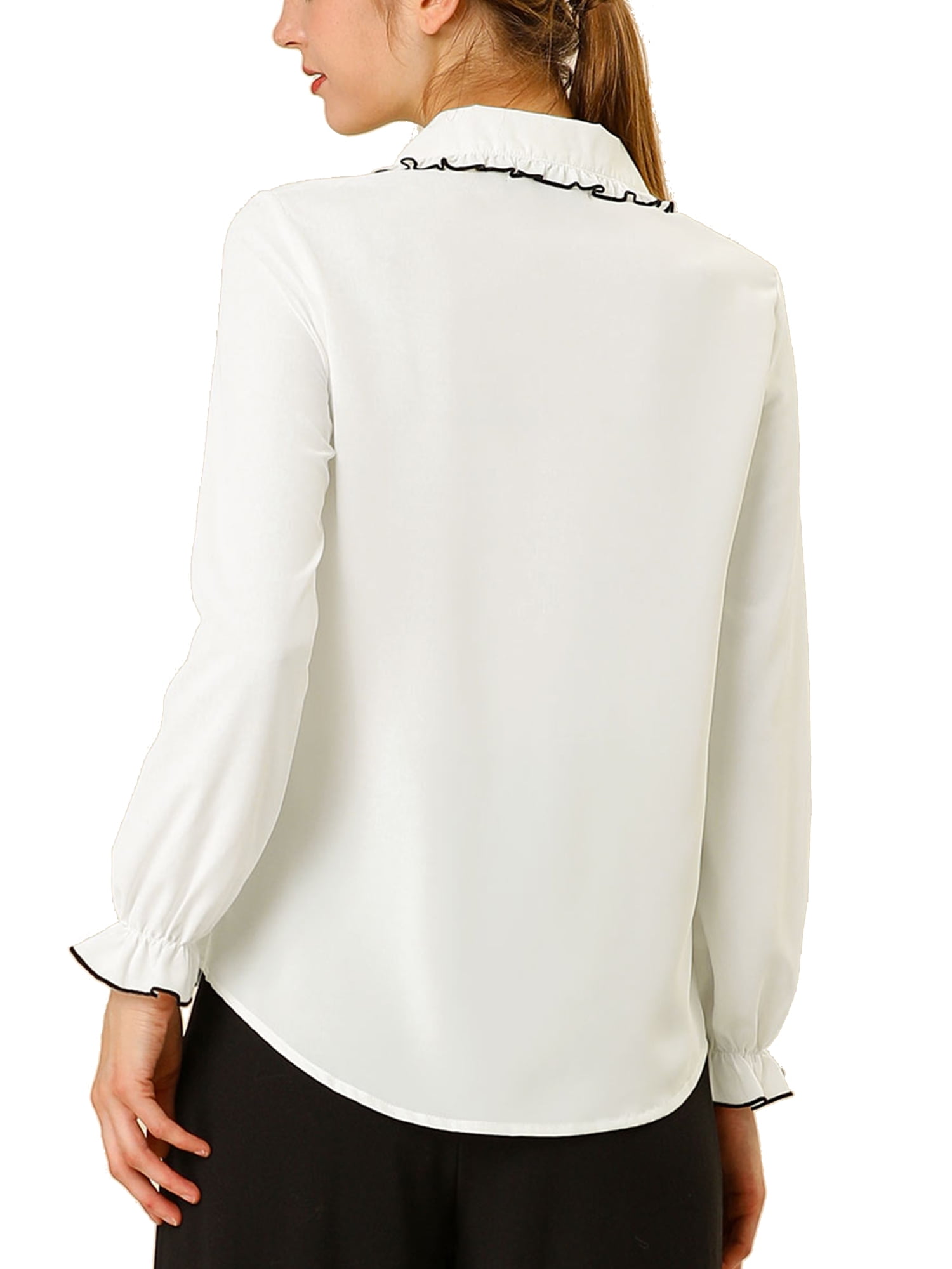 DARING DIVA Women's Peter Pan Collar Ruffle Long Sleeve Shirt M White