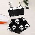 thumbnail image 4 of Xijirk Women Halloween Heart‑Eye Skull Printed Satin Pajama Set Spaghetti Strap Crop Cami Top and Shorts Loungewear for Sleepwear Holiday Party,Z04 Black,XXL, 4 of 4