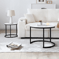 thumbnail image 3 of Set 2 Coffee Table Nesting White and gray top Black Frame Circular Round and Marble Pattern Wooden Tables, Living Room Bedroom Apartment Modern Industrial Simple Nightstand, 3 of 9