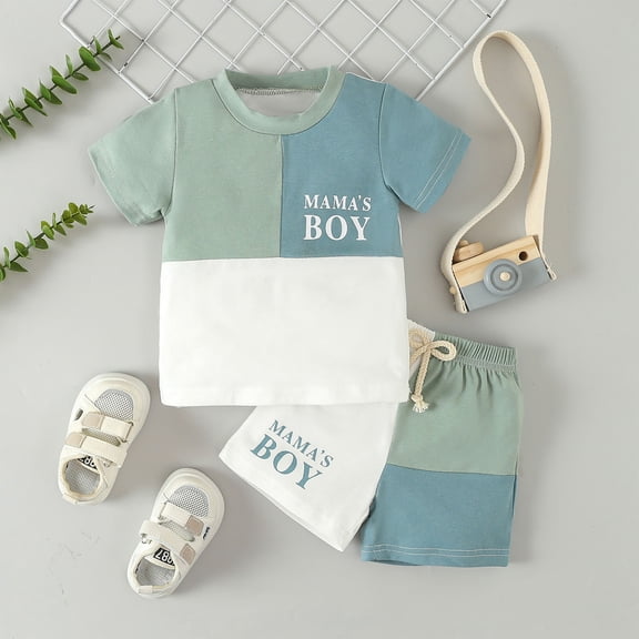 Fatuov Girl Boy Breathable Outfit for Casual Summer Cute Print Comfortable T-shirt Set for Play 2-Piece Clothes 2-3 Years, Light Blue