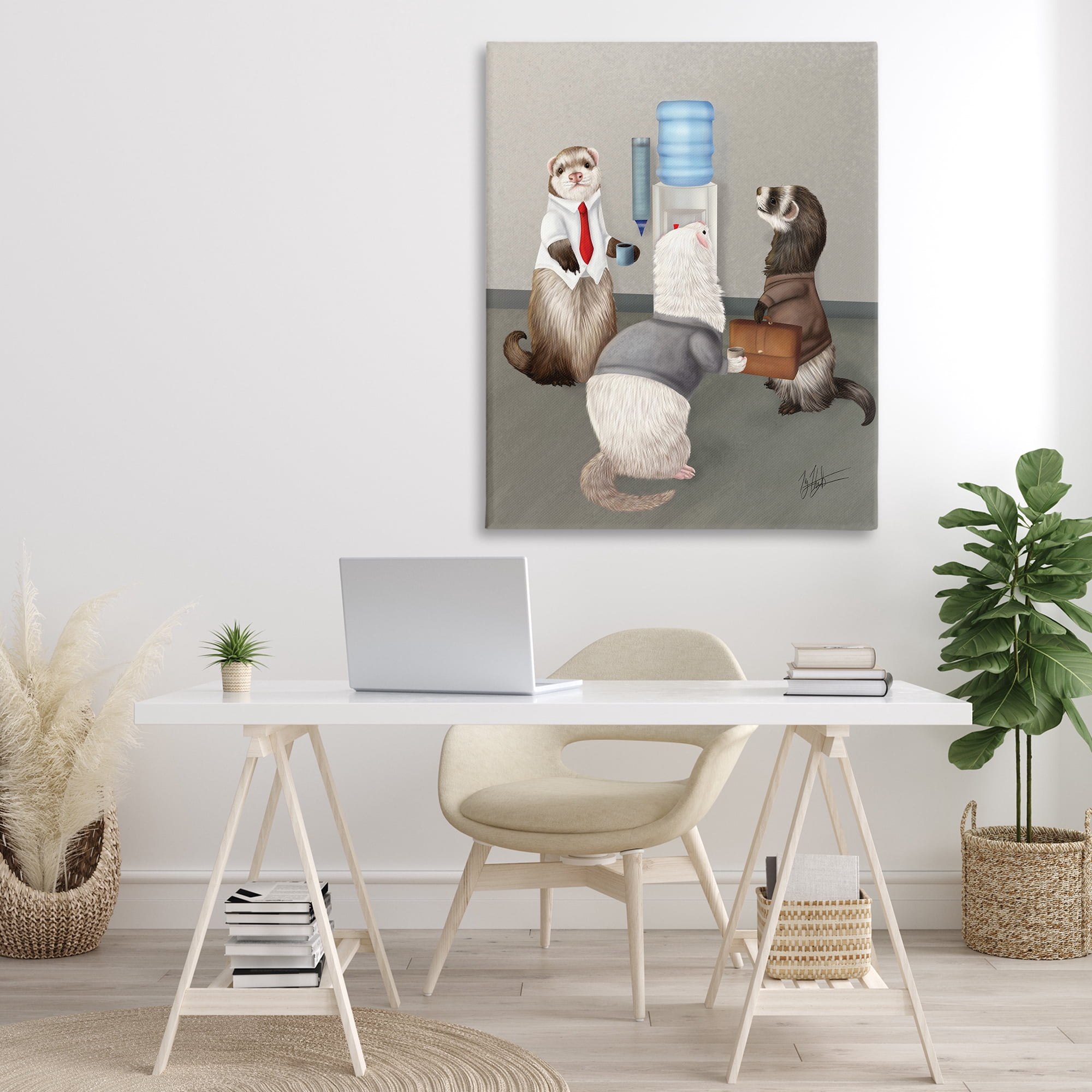 Stupell Industries Office Ferrets Water Cooler Animals & Insects Painting Gallery Wrapped Canvas Art Print Wall Art, 36 x 48