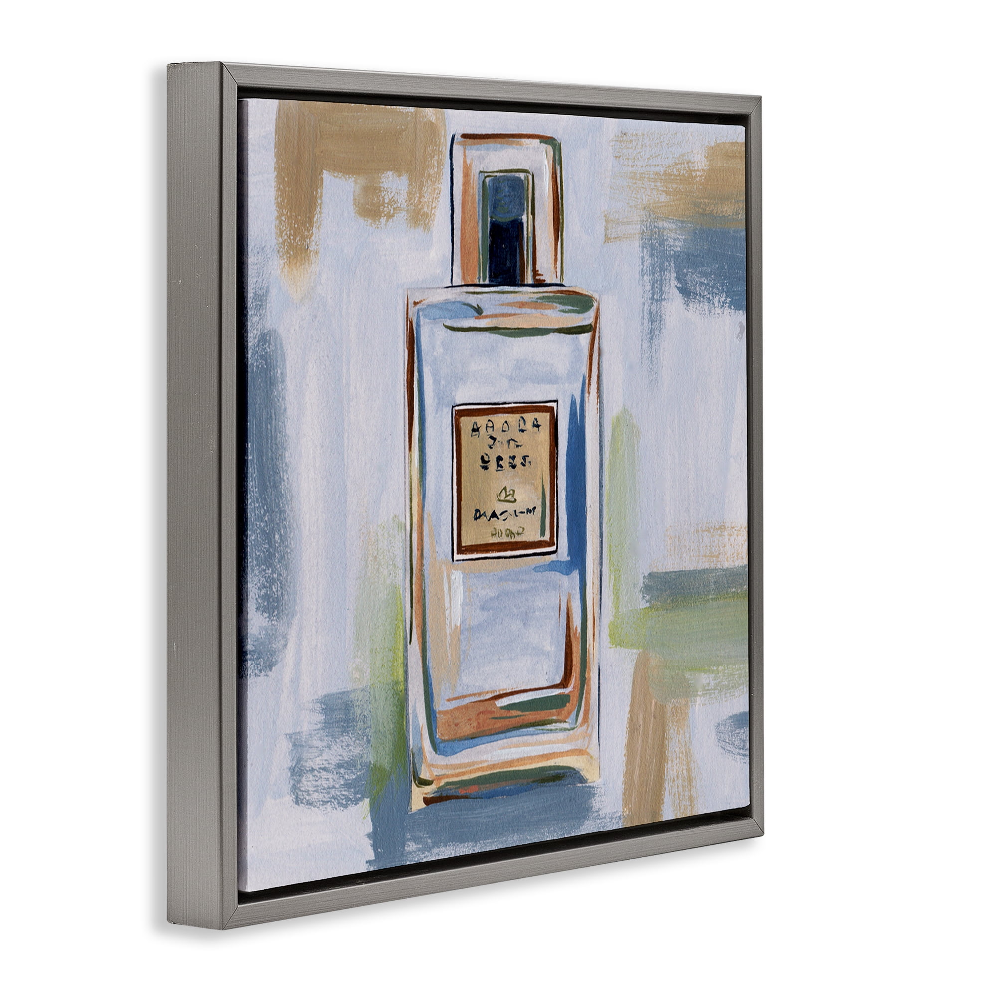 Stupell Industries Neutral Perfume Bottle Fashion Painting Gray Floater Framed Canvas Art Print Wall Art, 25 x 25