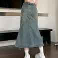 thumbnail image 4 of WTOBBY Women's Mermaid Denim Skirt High Waist Fishtail Hem Irregular Wave Slit Design Stretchy Solid Color Mid Calf Length,Light Blue M, 4 of 4