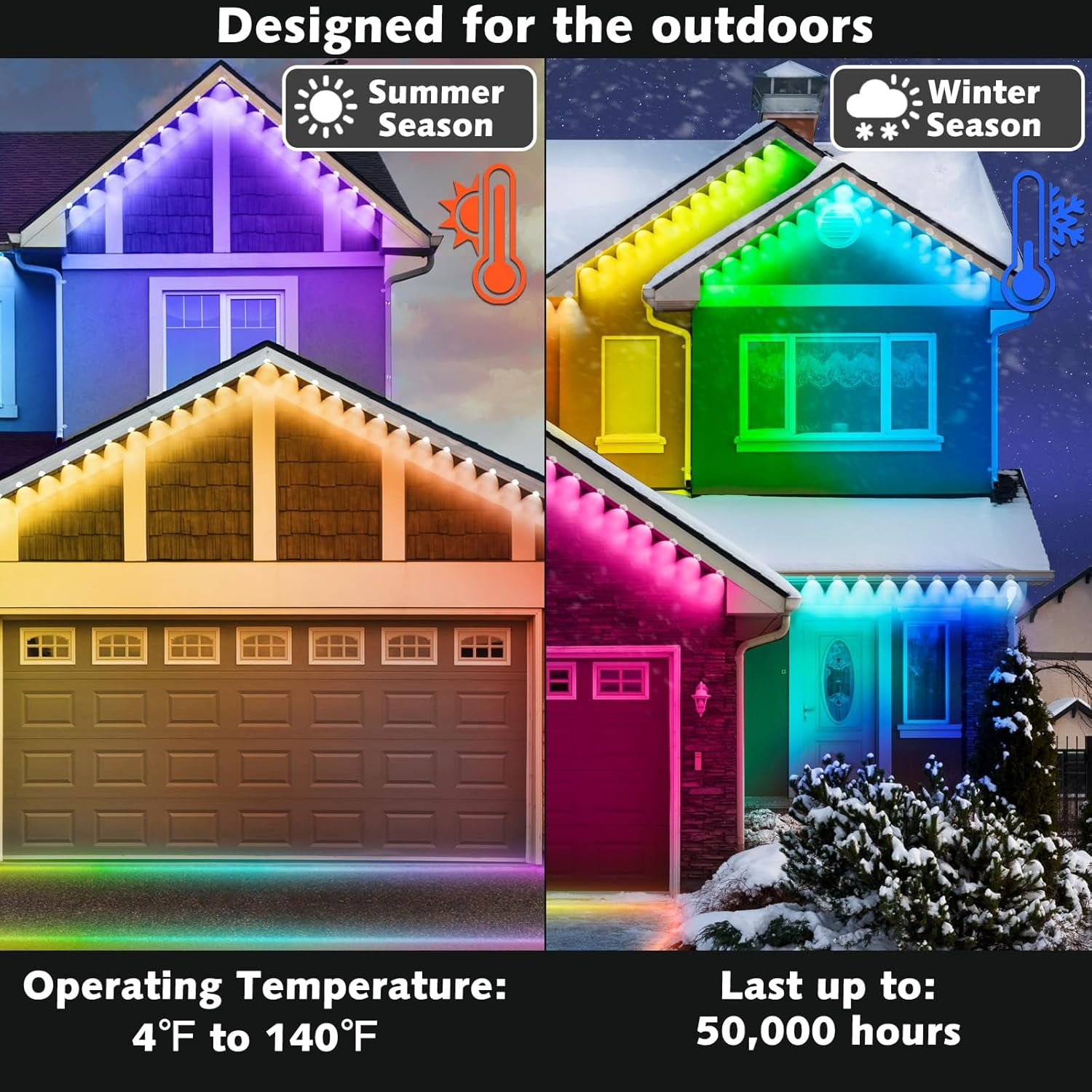 100FT Permanent Outdoor Lights, IP67 Waterproof Smart RGB Eaves Lights with App/Remote Control, Outdoor Lights for Outdoor Decor, Garden Decor, Christmas, House, Party, Holiday.
