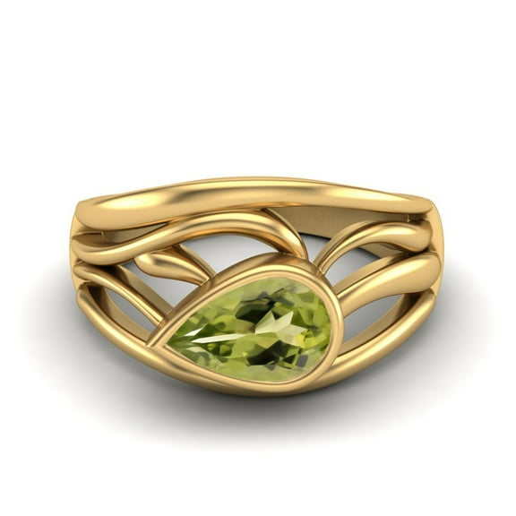 8X5mm Pear Peridot 925 Sterling Silver Gold Vermeil Solitaire Filigree Women Valentines Day Gifts Ring