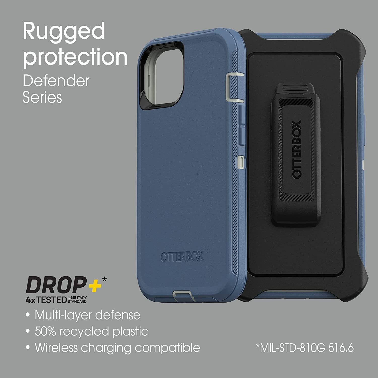 OtterBox Defender Series Kickstand Cell Phone Case for iPhone 13 with Port Protection, Blue