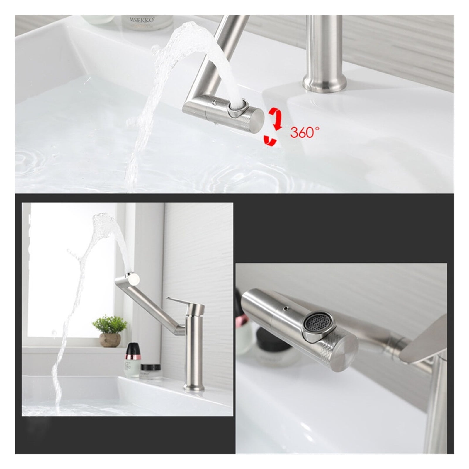 304 Stainless Steel Lead-free Folding Kitchen Faucet Mixer 360 Degree Swivel Single Handle Nickel Kitchen Sink Basin Taps ,360° Swivel High Arc Faucet