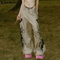 thumbnail image 2 of Pantalones holgados de gran tamaño con estampado en tinta negra para mujer, estilo hippie, de tiro bajo, informales, de verano, color caqui, 2 of 6
