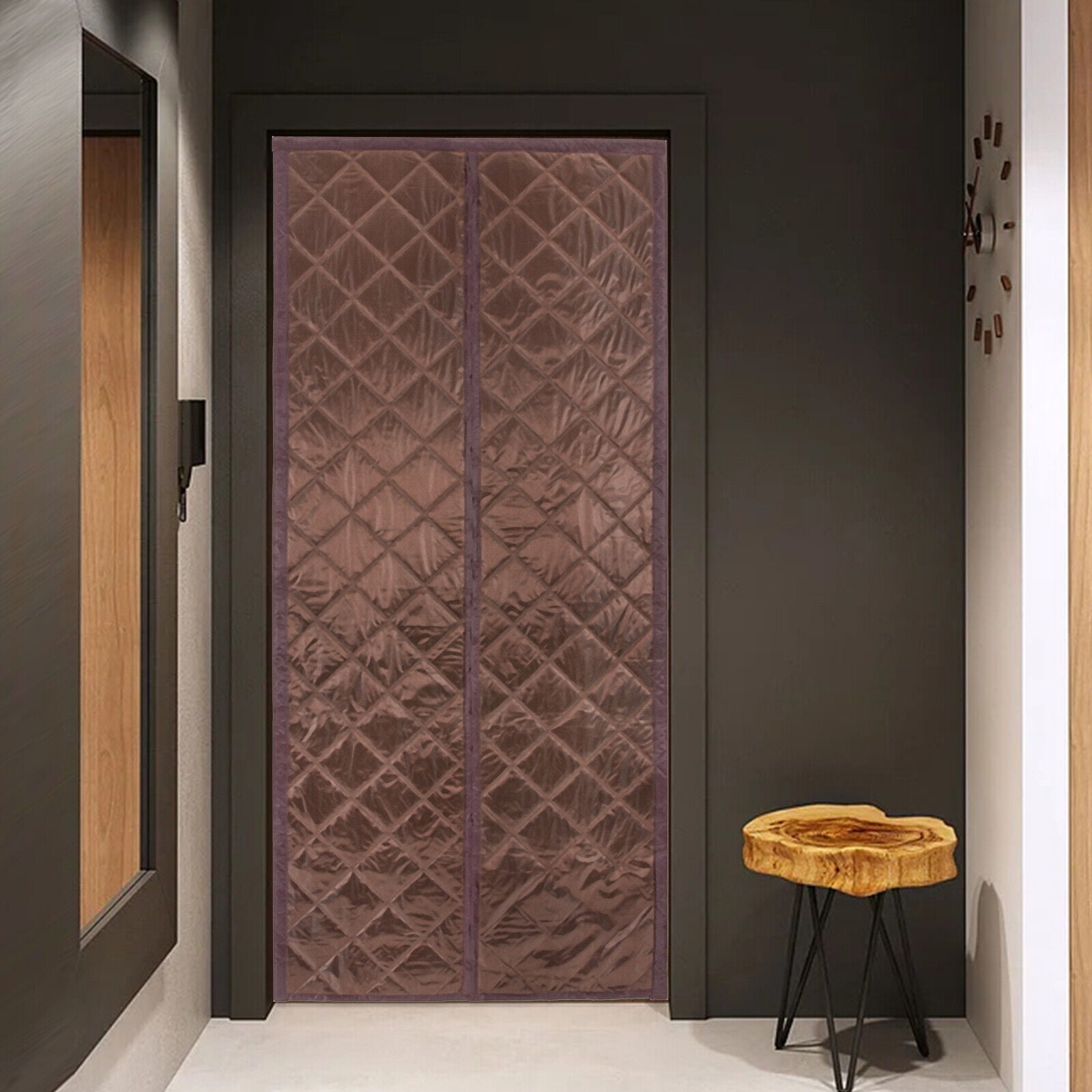 Waterproof  Magnetic Thermal Insulated Door Curtain Winter Doorway Cover 38x84in Coffee Color