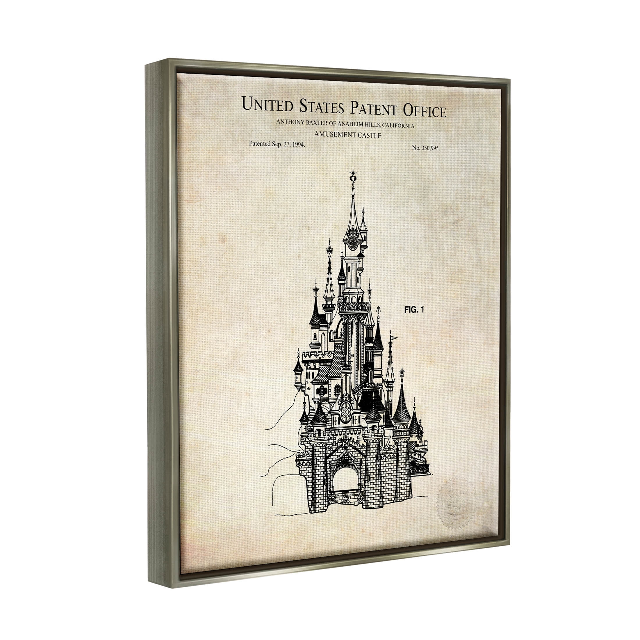 Stupell Industries Fantasy Castle Vintage Diagram Graphic Art Luster Gray Floating Framed Canvas Print Wall Art, Design by Karl Hronek