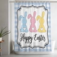 thumbnail image 5 of Happy Easter Standard Shower Curtain Set, Waterproof Shower Curtains for Bathroom, Colorful Rabbits Cartoon Blue Plaid Washable Fabric Bath Curtain for Bathtub Decoration with Hooks 72x72 Inches, 5 of 9