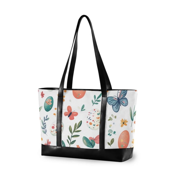 FORMRS Canvas Laptop Tote Bag for Women with 15.6" Computer Compartments Shoulder Handbag, Red Easter Eggs