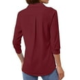 thumbnail image 3 of Top informal de mujer con cuello en V y manga tres cuartos - Corte holgado, primavera/otoño, para combinar con vaqueros, lavable a máquina, 3 of 7