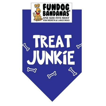 Fun Dog Bandana - TREAT JUNKIE - Taille unique pour Med à Lg Chiens, écharpe animal bleu royal