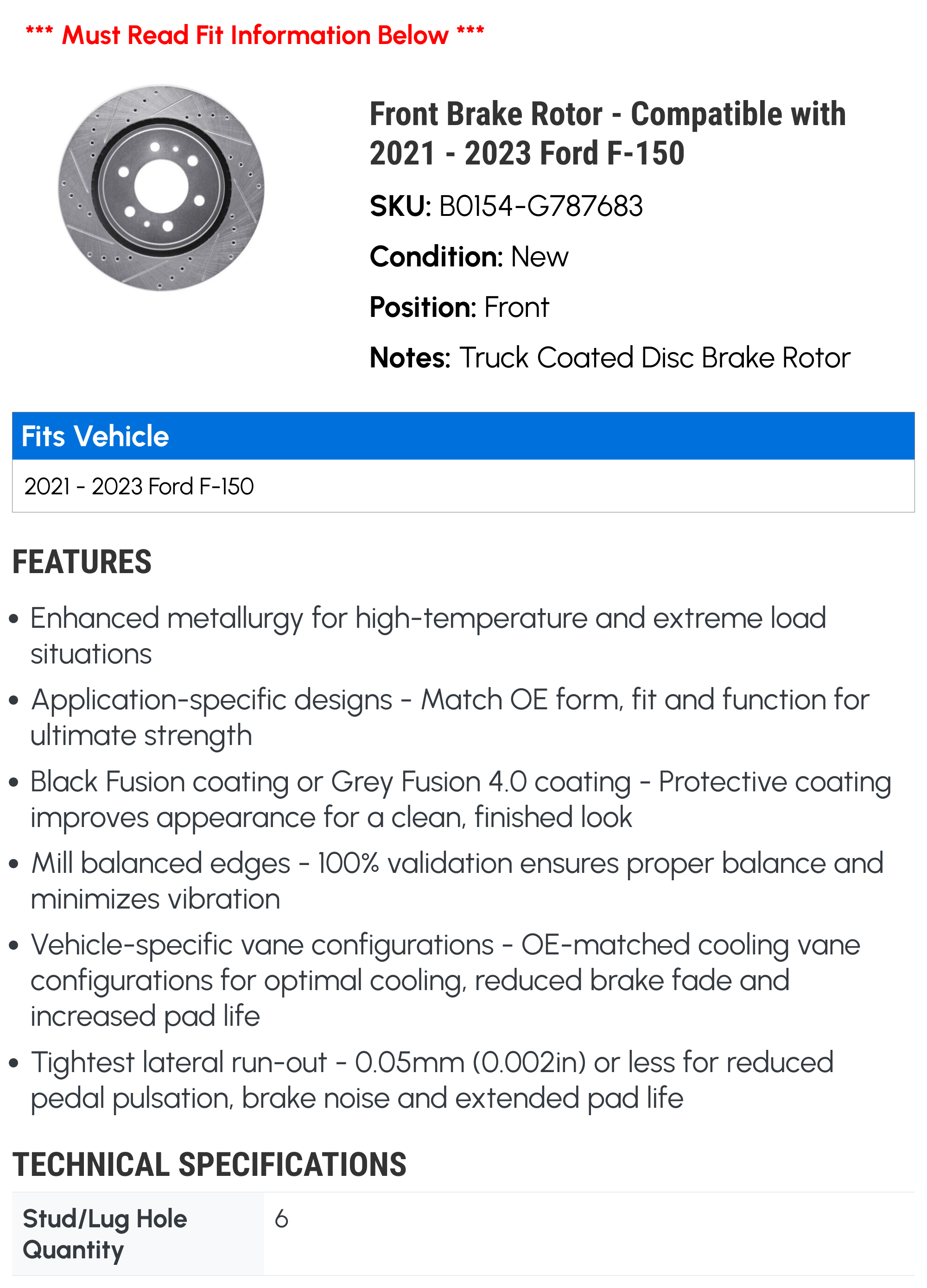 Front Brake Rotor - Compatible with 2021 - 2023 Ford F-150 - Raybestos