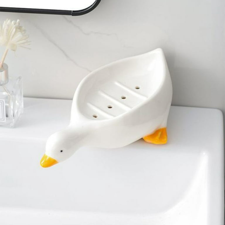 Ceramic Duck Soap Dish Self Draining Soap Tray Duck Mouth Drainage Soap Box  Soap Holder for Shower Bathroom Kitchen Easy to Clean Keeps Soap Dry