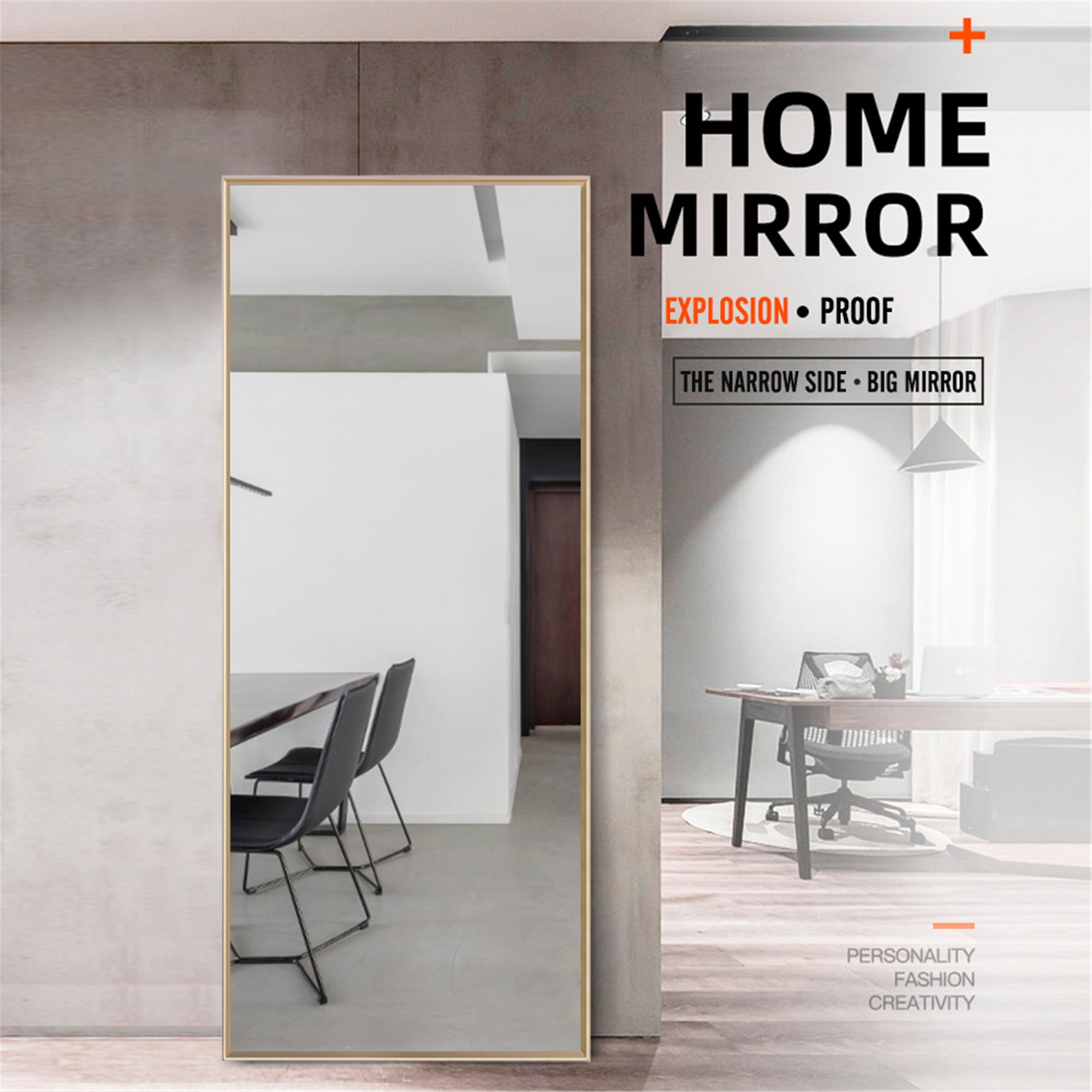 59"x19" Rectangular Full Length Floor Mirror with Stand Gold