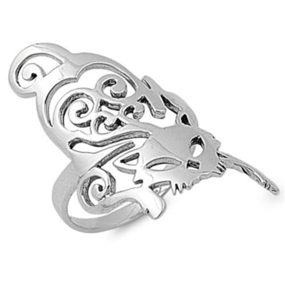 925 Sterling Silver Cat Filigree Ring Size 10