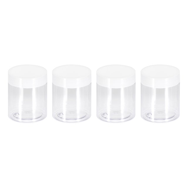 Transparente Plástico Frascos con Blanca Tapa - 4Uds 9oz/250ml Almacenamiento Recipientes Juego 70mm Diámetro Reutilizables Macetas para Cocina Organizador Unique Bargains conjuntos de contenedores de almacenamiento de alimentos