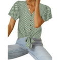 thumbnail image 1 of Women Buttons Down V Neck Short Sleeve Knotted Solid Color Shirt, 1 of 3