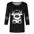 thumbnail image 3 of QUNYINEY Cow Print Womens T Shirts 3/4 Sleeve Crew Neck Black Casual Tops Pullover Drop Shoulder Loose T-Shirts Womens Tops, 3 of 3