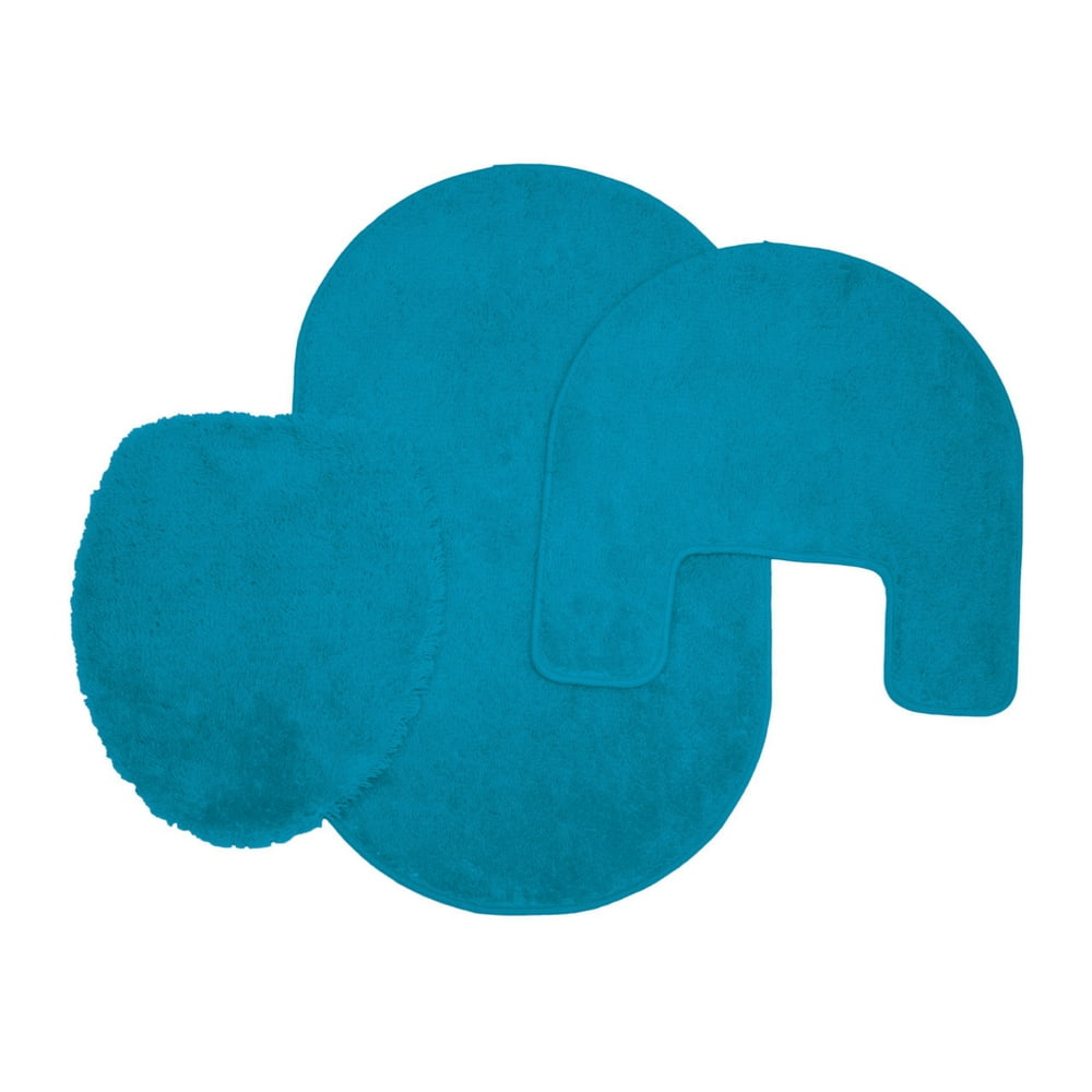 Kashi Home Taylor Turquoise 3pc Oval Bathroom Rug Set, Bath Mat, Contour Rug, Universal Lid