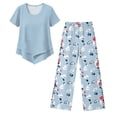 thumbnail image 5 of Women's Capri Sets 2 Piece Outfits Asymmetric Top with Wide-Leg Cropped Pants, 5 of 6
