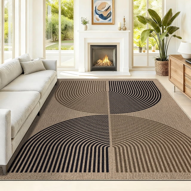 Capslpad Easy Jute Rug 5x7 Area Rugs,Washable Indoor Outdoor Rugs,Modern Rainbow Non-Slip Carpet, Contemporary Geometric Rugs for Living Ro